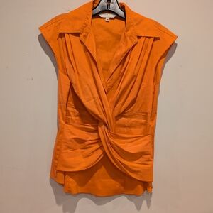 Trina Turk Vibrant Orange Twist Blouse M Collar Office Workwear Classy